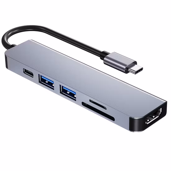 6-in-1-Typ-C-auf-HDMI+USB3.0*1+USB2.0*1+Pd+SD+TF USB-C-Dockingstation-Adapter